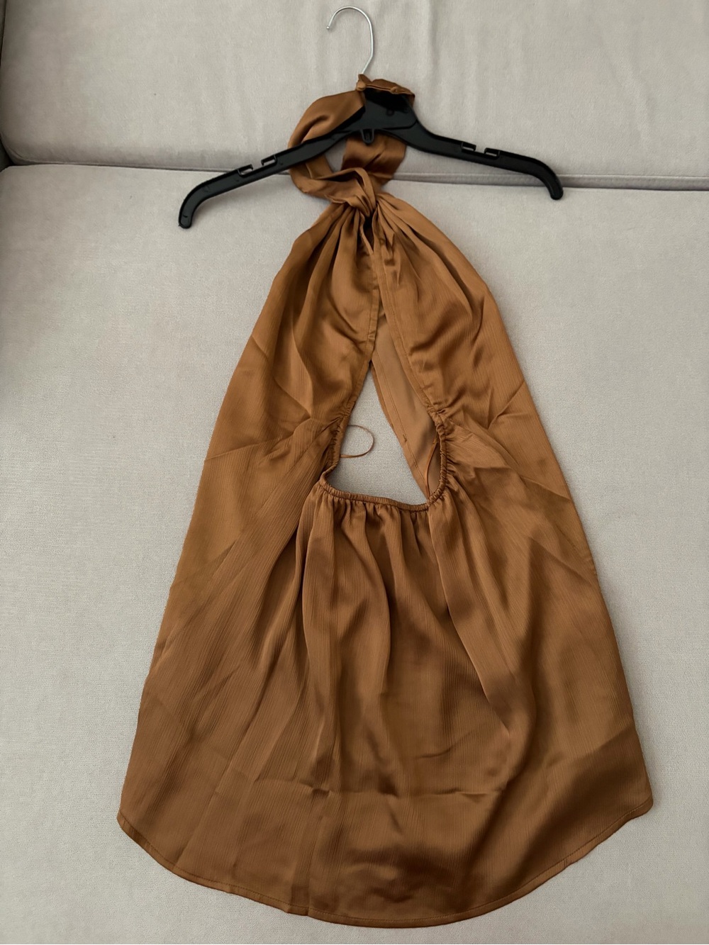 12th tribe Brown Halter Tie Front Satin Top - Picture 4 of 4